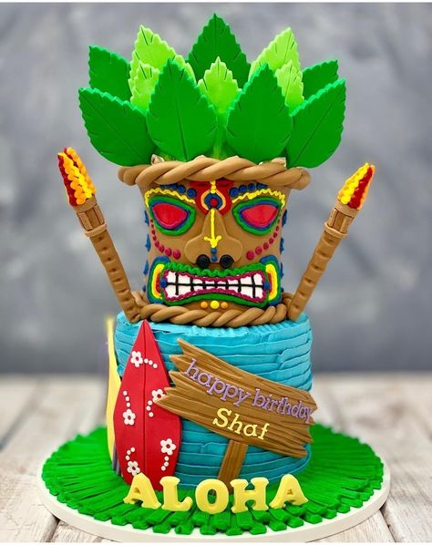 Boys Luau Birthday Party, Hawaiian Themed Cake, Aloha Cake, Tiki Cake, Hawaiian Birthday Cakes, Hawaiian Cake, Aloha Party, 2nd Birthday Party For Boys, Hawaii Party