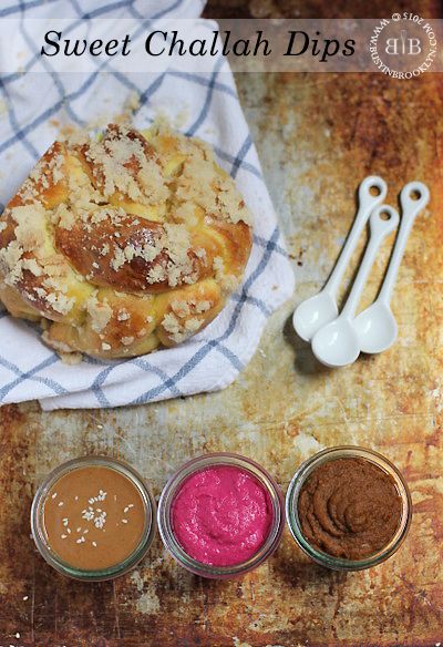 Trio of Sweet Challah Dips – Busy in Brooklyn Challah Dips, Passover Menu, Braised Leeks, Challah Recipe, Jewish Foods, Tahini Dip, Kosher Kitchen, Mediterranean Foods, Jewish Holiday Recipes