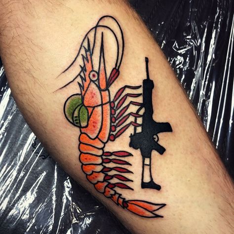 Shrimp by @riquecorner #shrimp #tattoo #besttattooartist #riquecorner #oldschooltattoo #traditional #ink #girlswithtattoos #tattooart #inked #love #beautiful #inspiration #instagram #soldier Shrimp Tatoos, Traditional Shrimp Tattoo, Shrimp Tattoo, Shrimp Festival, Nova Tattoo, Luck Tattoo, Private Tattoos, Small Creatures, Art Pins