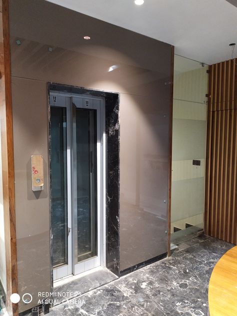 Lift Front Wall Design, Glasses Door, Lift Wall, Elevator Lobby Design, Stone Door, Lift Lobby, Glass Door Design, Residence Design, Front Wall Design