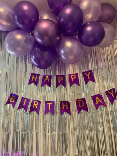 90s Birthday Party Theme Aesthetic, Surprise Birthday Decorations, 18th Birthday Party Themes, Purple Birthday Party, 18th Birthday Decorations, Glow Birthday Party, 16th Birthday Decorations, Simple Birthday Party, Simple Birthday Decorations