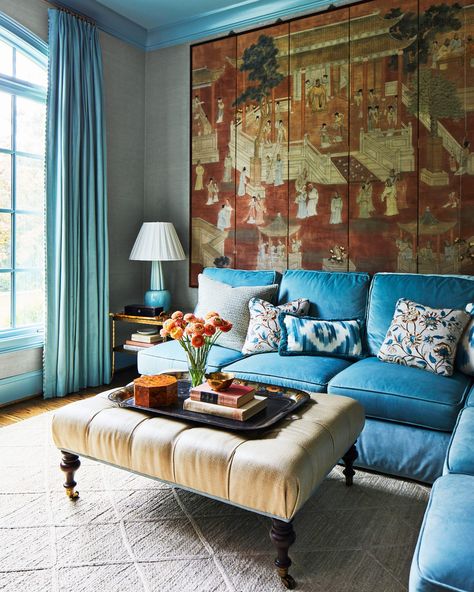 This Alabama Home Is Filled With Passed-Down Pieces That Bring Meaningful Style to Every Room | Southern Living Caroline Gidiere, Diamond Jute Rug, Moody Living Room, Dreamy Bed, The World Of Interiors, Brown Furniture, Timeless Decor, Custom Sofa, Iron Furniture