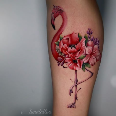 Watercolor Crab Tattoo, Flower Flamingo Tattoo, Flamingo With Flowers Tattoo, Pink Flamingos Tattoo, Mother Flamingo Tattoo, Flamingo Leg Tattoo, Pink Flamingo Tattoo Ideas, Floral Flamingo Tattoo, Flamingo Flower Tattoo