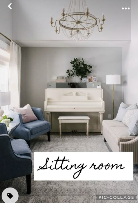 Dining Room To Sitting Room, Small Piano Room, Farmhouse Sitting Room, Sitting Room Ideas Cozy, Formal Sitting Room, Piano Room Decor, Design Loves Detail, Piano Living Rooms, Small Sitting Rooms