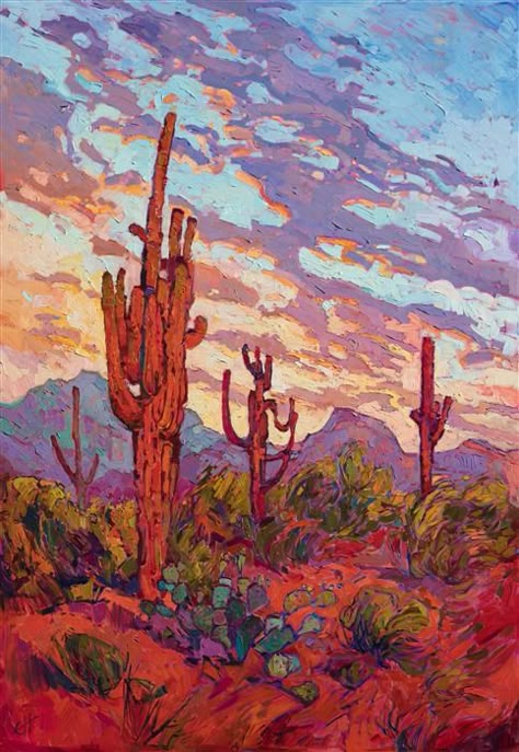 12×17 ($120) ($90), 24×35 ($300)($200), 36×52 ($450) Erin Hanson, Oil Painting Inspiration, Contemporary Impressionism, Modern Oil Painting, Soyut Sanat Tabloları, Desert Art, Desert Painting, Southwest Art, Hur Man Målar