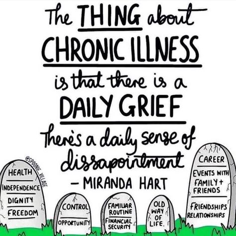 Mirelle on Instagram: “The thing about chronic illness is that there is a daily grief. There’s a daily sense of disappointment. - Miranda Hart 🎨 courtesy of…” Autoimmune Disease Quotes, Disease Quote, Guillain Barre, Chronic Pain Awareness, Chiari Malformation, Chronic Migraines, Fatigue Syndrome, Ehlers Danlos, I Knew It