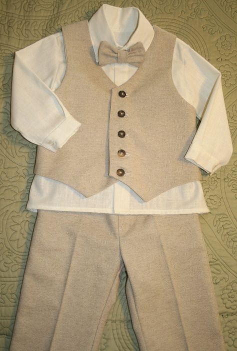 This is a lovely outfit made of an exclusive heavy weight linen. It is unique and is something you won't find anywhere else. The set includes a hat, a pair of pants, a vest and a bowtie for your child on christenings, weddings and other special occasions. He will look very handsome and unique in this outfit.The actual outfit shown in this listing is made of heavy weight oatmeal linen Ring Boy Outfits, Ring Bearer Attire, Linen Hat, Flower Girl Outfits, Ring Bearer Flower Girl, Boy Dress, Linen Wedding, Ring Boy, Bearer Outfit