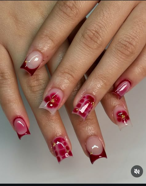 Blooming short nails  Red short nails Square red nails Stylish Nails 2020, Short Square February Nails, Red Nail Designs Short Square, Cute February Nails Square, Blooming Gel Nails Square, Squared Oval Nails Designs, Gel X Nail Inspo Square, Blooming Gel Square Nails, Blooming Gel Nail Art Square