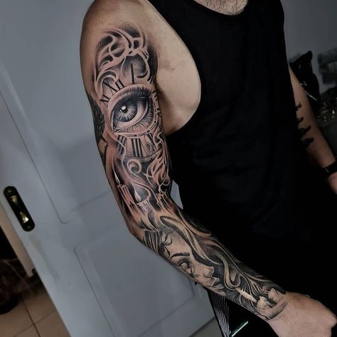 flawless transition from object to object, being cohesive with composition, realistic details Skull Tattoo Filler, Fire Sleeve Tattoo, Background Filler Tattoo, Tattoo Filler Ideas, Sleeve Filler, 9 Tattoo, Tattoo Sleeve Filler, Filler Tattoo, Mark 10 9