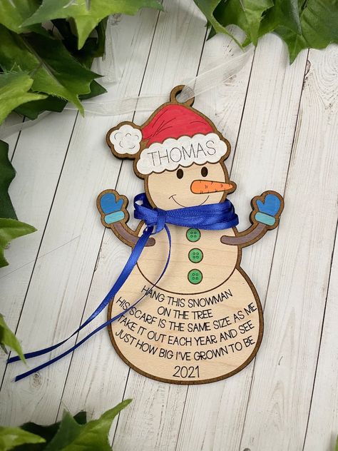 Height Ornament, Class Crafts, Snowman Scarf, Christmas Ornament Tree, Ribbon Christmas, Ornament Tree, Snow Man, Growing Tree, Kid Names