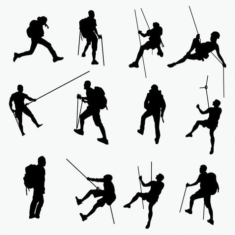 Climbing silhouettes | Premium Vector #Freepik #vector #man #sport #mountain #person Person Climbing Mountain Drawing, Mountain Person, People Climbing, Climbing Girl, Mountain Architecture, Backpack Art, Indian Henna, Zestaw Ikon, Kids Climbing