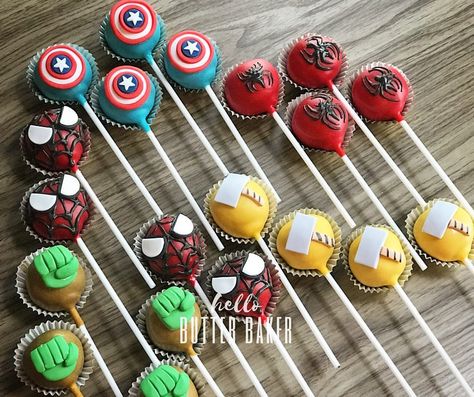 Superhero Party Desserts, Marvel Theme Dessert Table, Avengers Treat Table, Super Hero Cake Pops, Avengers Cake Pops, Marvel Cakepops, Marvel Cake Pops, Marvel Desserts, Superhero Theme Cake