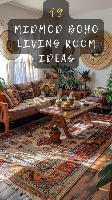 Bohemian Midcentury Modern, Small Space Boho Living Room, Eclectic Rental Apartment, Modern Boho Living Room Inspiration, 70s Boho Living Room, Boho Traditional Living Room, Dark Boho Home, Mcm Boho Living Room, Boho Eclectic Living Room