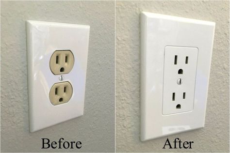 Do you have outlet covers that are the outdated almond color? When you’re SO over your boring outlets, this might be the most inexpensive way to dramatically transform them! This is SO simple! Condo Renovation, House Flipping, Electrical Outlet Covers, Easy Home Improvement, 1970s Home, Diy Playbook, House Updates, Builder Grade, Rental House