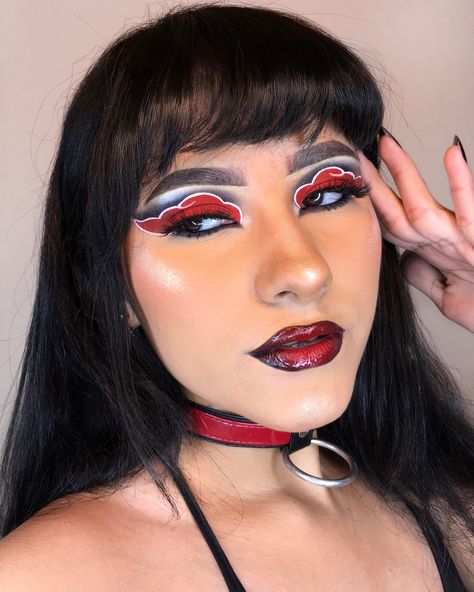 Akatsuki Eye Makeup, Akatsuki Makeup Inspired, Naruto Inspired Makeup, Naruto Makeup Inspired, Akatsuki Makeup, Anime Inspired Makeup, Makeup Anime, Anime Eye Makeup, Glitter Makeup Looks