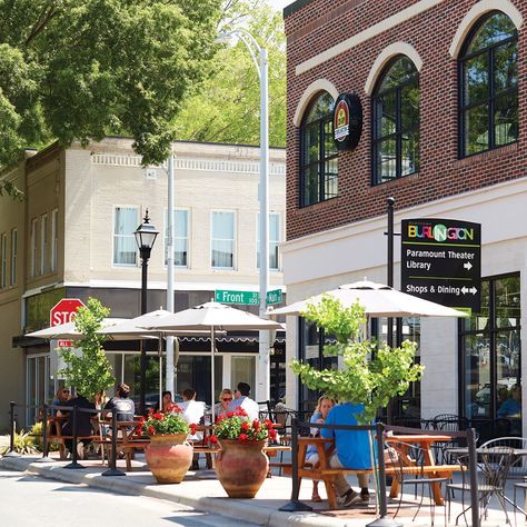 A Locals’ Guide to Downtown Burlington | Our State Burlington North Carolina, North Caroline, Burlington Socks, Sock Puppets, Classic Italian Dishes, Front Street, Flowers Blooming, Brick And Stone, Local Guide