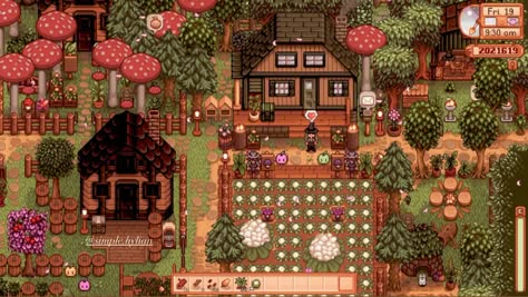 Stardew Valley Fall, Stardew Farm, Stardew Farms, Forest Farm, Stardew Valley Layout, Stardew Valley Tips, Stardew Valley Farms, Star Valley, Stardew Valley Fanart