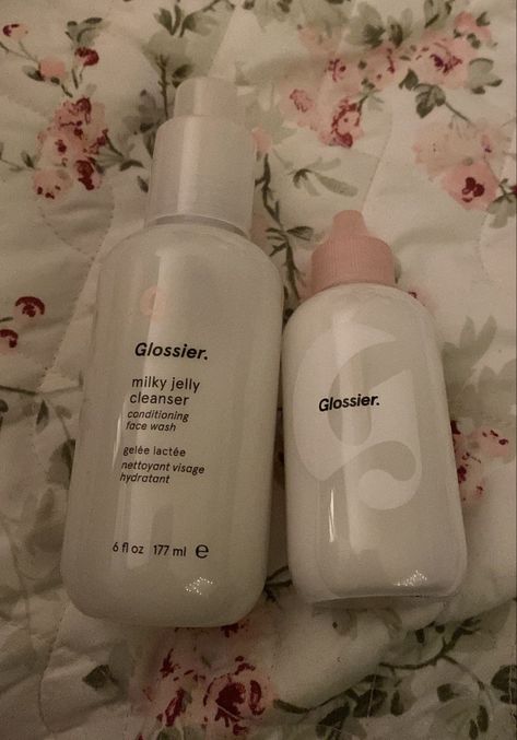 Glossier Milky Jelly Cleanser 6 fl oz/177 ml click image to view product Glossier Aesthetic Wallpaper, Face Wash Aesthetic, Glossier Serum, Glossier Milky Jelly Cleanser, Wonyoung Core, Brown Coquette, Glossier Aesthetic, Glossier Skincare, Jelly Cleanser