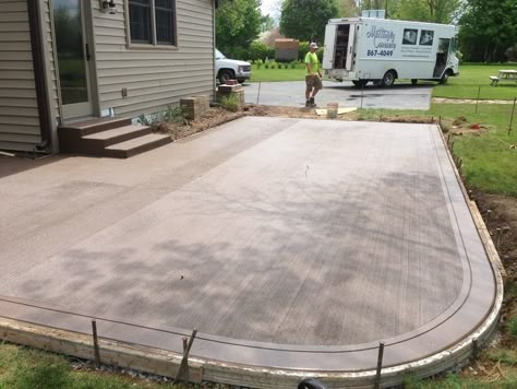 Brushed Concrete, Patio Vibes, Poured Concrete Patio, Concrete Backyard, Cement Patio, Concrete Patio Designs, Concrete Finishes, Stamped Concrete Patio, Deck Designs Backyard