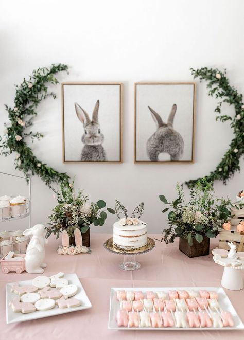 Bunny Party Ideas Birthdays, Some Bunny Birthday Party, Bunny Centerpieces Birthday Parties, Some Bunny Party, Little Bunny Baby Shower Ideas, Rabbit Party Ideas Bunny Birthday, Bunny Birthday Ideas, Bunny Decorations Party Ideas, Easter Themed Baby Shower Ideas