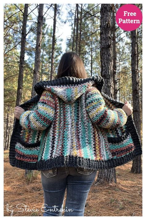 Katy Cardigan Free Crochet Pattern Crochet Coat Free Pattern, Hooded Cardigan Pattern, Free Crochet Jacket Patterns, Crochet Cardigan Free, Scrap Yarn Crochet, Crochet Hooded Scarf, Crochet Jacket Pattern, Crochet Cardigan Pattern Free, Hood Design