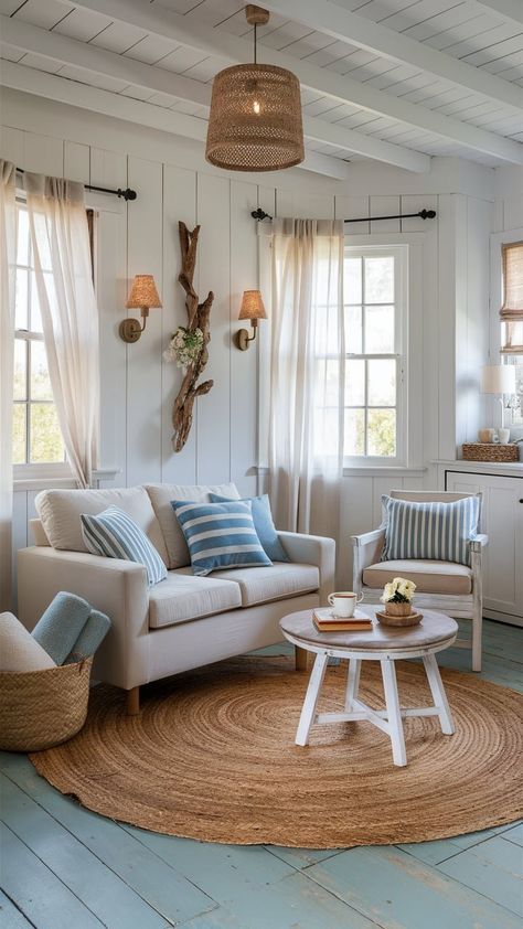 The Coziest Coastal Cottage Living Rooms Ideas — Coastal Cottage by Celeste Coastal Cottage Interior, Seaside Cottage Interior, Cottage Coastal Decor, Cozy Coastal Living Room, Cozy Coastal Cottage, Cozy Cottage Living Room, Coastal Farmhouse Living Room, Coastal Cottage Living Room, Cottage Core Home Decor