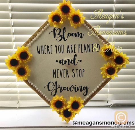 Graduation Cap Sunflower, Graduation Cap Designs Sunflower, Graduation Cap Designs Slp, Sunflower Graduation Cap, Cosmetology Graduation Cap, Sunflower Graduation Party, College Graduation Cap Ideas, Cosmetology Graduation, Nurse Graduation Cap Designs