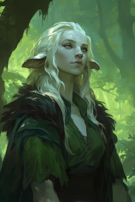 Dnd Characters Races, Dark Elf Druid Female, Changeling Druid Dnd, Fey Touched Dnd, Dwarves Character Design, Green Elf Art, Firbolg Dnd Druid Female, Zombie Dnd Art, Vedalken Female