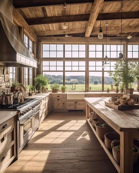 Dapur Rustic, Rustic Country Kitchens, Dream Life House, Casa Country, Lots Of Windows, Barn Style House, Dream House Interior, Dream House Plans, Dream House Decor