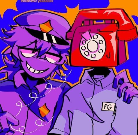 Phone Guy And Purple Guy, Purple Guy Vincent, Fnaf Pfp Purple Guy, William Afton Purple Guy, Phone Guy Drawing, Purple Guy Drawing, Vincent And Phone Guy, Vincent Pfps Fnaf, Purple Guy Fnaf Fanart