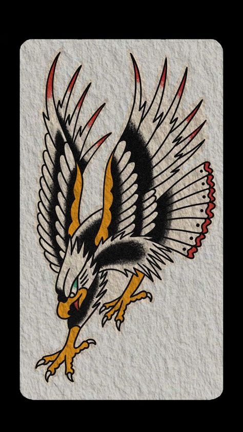 Traditional Eagle Tattoo Flash, Trad Eagle Tattoo, Old School Eagle Tattoo, Traditional Patchwork Tattoo, American Traditional Eagle Tattoo, Historical Tattoos, Traditional Eagle, Traditional Eagle Tattoo, Tattoo Banner