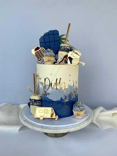 Joey Birthday, 50th Birthday Cakes For Men, 65 Birthday Cake, Birthday Cake For Father, 75 Birthday Cake, Happy Fathers Day Cake, Cake Styles, Blue Birthday Cakes, Tiered Cakes Birthday