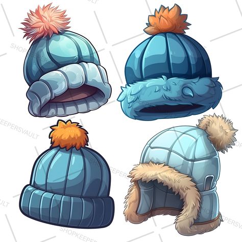 Russian Hat Drawing Reference, Digital Art Accessories, Winter Hat Illustration, Winter Hat Drawing, Beanie Drawing References, Winter Outfits Drawing, Beanie Illustration, Winter Clothes Drawing, Beanie Png