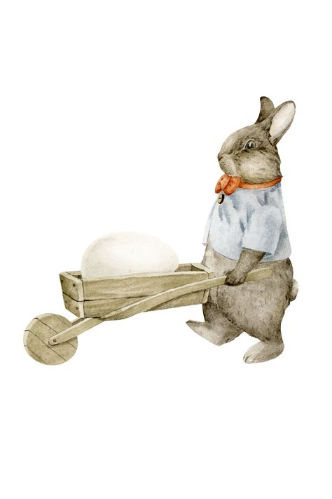 Bunny Illustrations, Congratulations Gifts, Wooden Wheelbarrow, Cards Congratulations, Easter Drawings, Easter Paintings, Bunny Watercolor, Easter Illustration, Bunny Painting