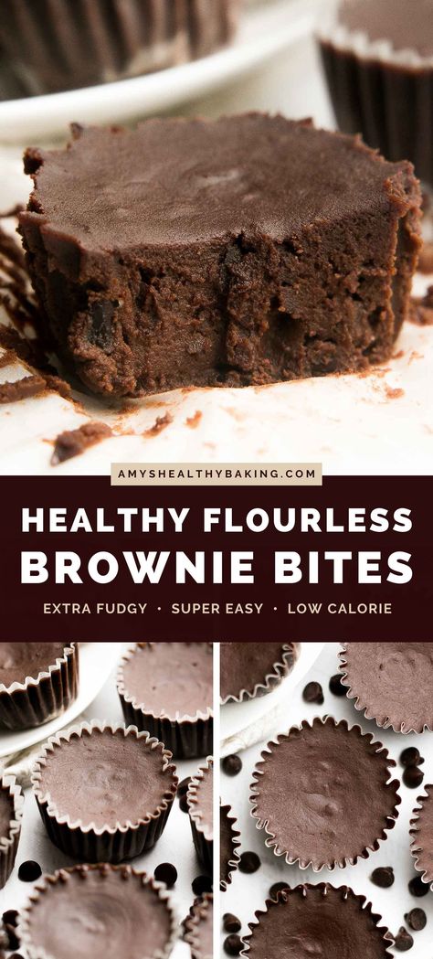 This mini chocolate fudge brownie bites recipe is an amazing healthy dessert! They’re an easy chocolate dessert that’s completely gluten free, dairy free, clean eating, and low calorie — yet they literally taste like fudge! These flourless brownies are a mini dessert that’s really quick to make and a great low calorie baking treat. Truly the best black bean brownies recipe! Add these healthy chocolate chunk flourless brownie bites to your healthy baking ideas list! Healthy Baking Ideas, Low Calorie Desserts Easy, Healthy Fudge Brownies, Flourless Brownie, Low Calorie Brownies, Easy Chocolate Dessert, Healthy Chocolate Fudge, Low Calorie Baking, Healthy Fudge