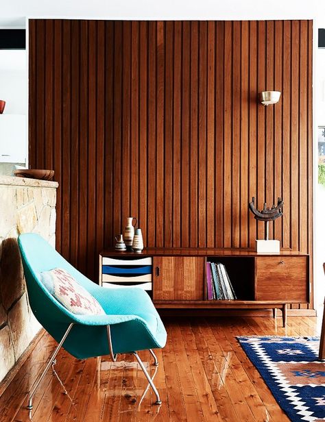 Is Midcentury Modernism Over? via @mydomaine Cedar Walls, 70s House, 70s Interior, Bio Organic, Mid Century Modern Interiors, Wood Panel Walls, The Design Files, Mid Century House, Mid Century Modern Design