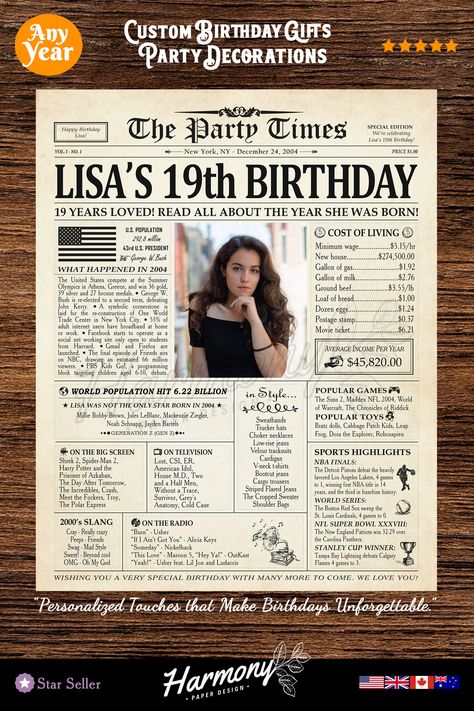 Birthday Newspaper Ideas, Birthday Newspaper Template, Newspaper Page, Birthday Decors, Personalized Frames, Birthday Newspaper, Newspaper Gift, Craft Therapy, Beatles Wallpaper