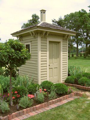 fancy outhouses - Google Search Backyard Pool House Shed, Well House Ideas Buildings, Pump House Ideas Buildings, Pump House Ideas Well, Pump House Ideas, Well Pump House Ideas Buildings, Fancy Outhouse Ideas, Well House, Pretty Outhouse Interiors