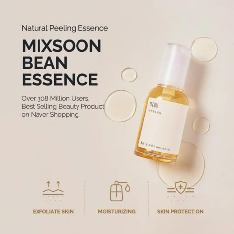 Bean Essence from Mixsoon – your go-to for radiant, healthy skin. 🌿💧 🌱 Nourishing Formula: Packed with the goodness of beans to deeply nourish and revitalize your skin. 💧 Intense Hydration: Keeps your skin moisturized and plump all day long. ✨ Brightening Effect: Enhances your natural glow for a radiant complexion. 🛡️ Skin Barrier Support: Strengthens your skin barrier, boosting overall skin health. 🌸 Soothing & Calming: Perfect for sensitive skin, reducing redness and irritation. ⚡ Lightwei... Smooth Skin Body, Sebaceous Filaments, Business Branding Inspiration, Good Skin Tips, Skincare Packaging, Skin Structure, Skincare Essentials, Food Graphic Design, Beauty Products Photography