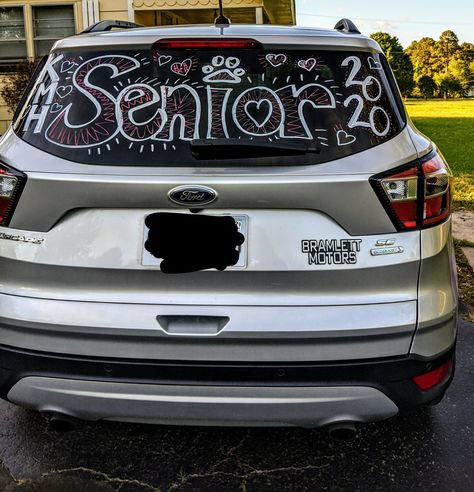 Drive thru graduation car decor Car Decorations For Graduation, Class Of 2023 Car Decorating, Car Decorations Graduation, Car Parade Decorations Ideas Graduation, Grad Car Decor Ideas, Car Window Graduation Ideas, Car Writing On Windows For Graduation, Graduation Car Decor Ideas, Senior Car Window Paint Ideas 2020