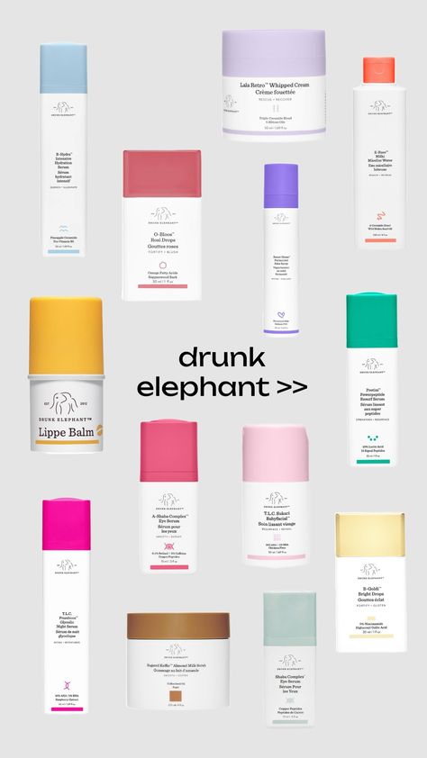 drunk elephant aesthetic! 💗 #skincare #skincareaesthetic #skincareobsessed #skincareinspo #skincaremusthaves #skincarewishlist #skincarebrands #skincareandmakeup #skincaretips #glowrecipe #bubble #glowrecipeskincare #soldejaneiro #soldejaneiro68 #soldejaneiroproducts #soldejaneirolotion #bubbleskincare #drunkelephant #drunkelaphant #drunkelephantskincare #bhydraserum #sephora #sephorawishlist #sephorahaul #sephoraproducts #sephoramusthave Drunk Elephant Rosi Drops, Preppy Drunk Elephant, Drunk Elephant B Hydra, Drunk Elephant Aesthetic, Preppy Skincare Routine, Preppy Skincare Brands, Rosi Drops, Preppy Skincare Products, Skincare Routine Videos