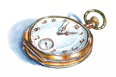 Pocket Watch Watercolor Illustration - I Wish I Had More Time ~ Doodlewash® Watch Watercolor, Circus Monkey, Watercolor Sketching, Ghibli Artwork, Watercolor Books, Activity Books, Get Even, Time Art, Whimsical Illustration