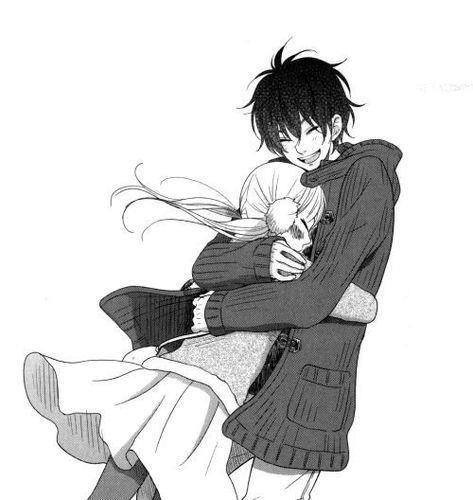 Anime Hug, In His Arms, Drawing Eyes, My Little Monster, Manga Couple, Romantic Anime Couples, Japon Illustration, Art Manga, Manga Couples