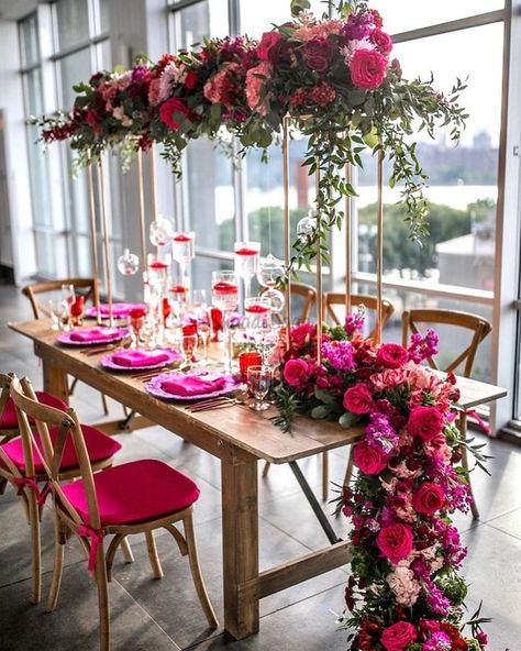 25 Ideas of Including Pink Colour Decor in Your Wedding - #SSGoesColourful | WeddingBazaar Shades Of Pink Party Ideas, 50 Shades Of Pink Party, Floral Aisle, 50 Shades Of Pink, Bright Pink Wedding, Colour Decor, White Stripes Wedding, Apple Wedding, Hanging Tassels