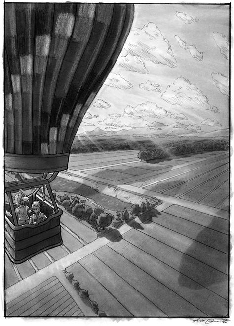 AAU perspective drawing by LisaCrowBurke on DeviantArt Aerial Perspective Drawing, Hot Air Balloon Sketch, 3 Pt Perspective, Hot Air Balloon Drawing, School Drawings, Plane Drawing, Aerial Perspective, Illusion Of Space, Perspective Art