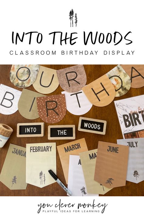 With woodland creatures and forest flora, you can create a stunning modern nature inspired birthday display in your classroom this back to school! With a mix of forest prints and earthy colors, you have a multiple designs to choose from. Editing these birthday charts is simple and easy - just choose your design, use our fonts or add your own then press print! Use it year after year or add in all those important birthdays before you hit print! #woodlandclassroom #forestclassroomtheme Our Birthdays Classroom, Classroom Birthday Displays, Woodland Classroom Theme, Preschool Birthday Board, Classroom Birthday Board, Class Birthday Display, Woodland Classroom, Birthday Display In Classroom, Classroom Bunting