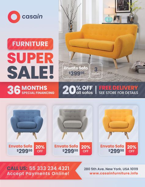 Promote your furniture shop with this great flyer. Sell faster your chairs, sofas, bedrooms, dining tables… flyers design, flyers ideas, design flyers, flyers inspiration, flyers design ideas, marketing flyers, creative flyers, flyers template, flyers design inspiration, furniture flyer, furniture psd template Brochure Furniture Design, Furniture Flyer Design Ideas, Furniture Promotion Design, Furniture Catalogue Design Layout, Furniture Flyer Design, Furniture Catalog Design, Furniture Sale Poster, Shop Flyer Design, Product Flyer Design