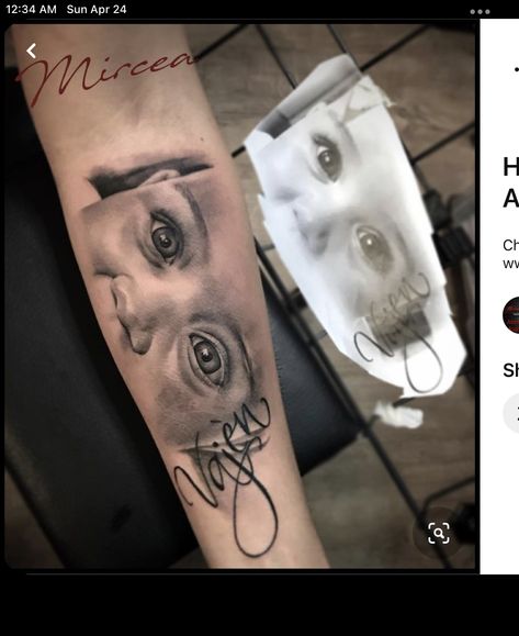 Daughter Eyes Tattoo, Son Portrait Tattoo Ideas, Daughter Portrait Tattoo Ideas, Portrait Art Tattoo, My First Tattoo Ideas, Rip Portrait Tattoo Ideas, Tattoos For My Son Ideas, Baby Eyes Tattoo, Eye Portrait Tattoo