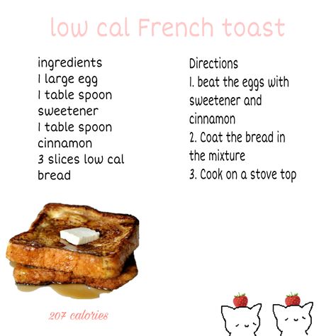 #french toast #breakfast #low cal #recipe Easy Low Cal Recipes, Low Cal French Toast, French Toast Low Calorie, L0w Cal Recipe, Low Cal Meal Ideas, Low Calorie Recipes Breakfast, Low Calorie French Toast, Low Cal Breakfast Ideas, Low Cal Foods