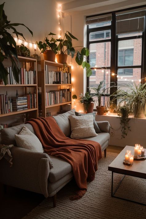 26 Best Ideas For A Stylish And Cozy Living Room Cozy Rustic Apartment, Small Living Ideas Apartment, Small Hygge Living Room, Low Light Decor, Cozy Dark Wood Living Room, Living Room Designs Apartment Colorful, Minimal Living Aesthetic, Cozy Living Room Ideas On A Budget, Cozy Loft Apartment Interior Design